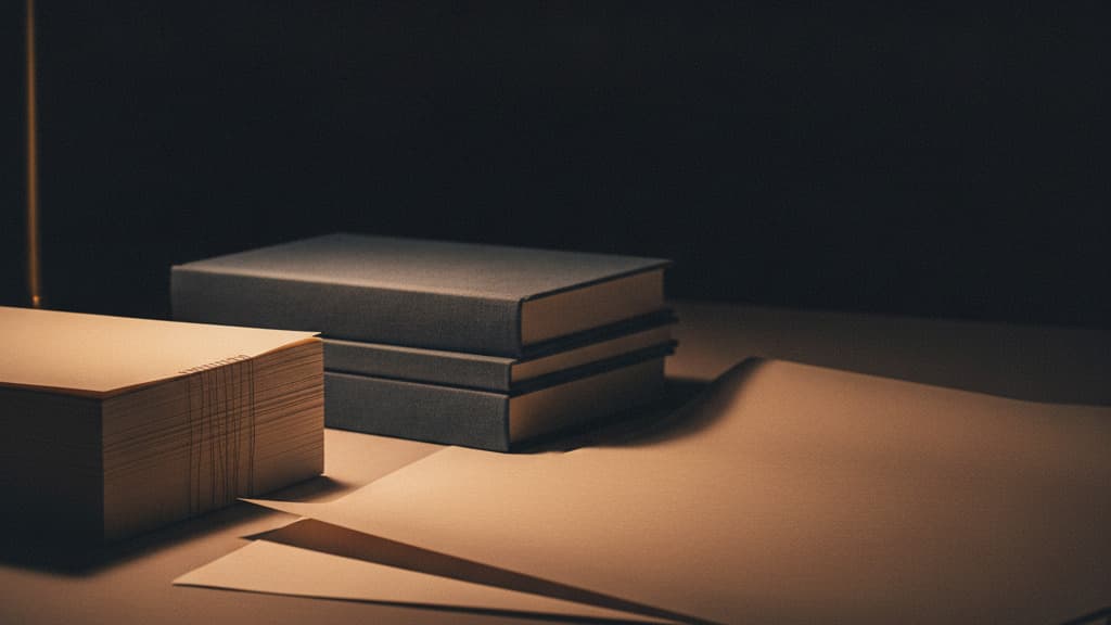 Angeschnittener Buchblock mit gestapelten Papierbögen im Streiflicht